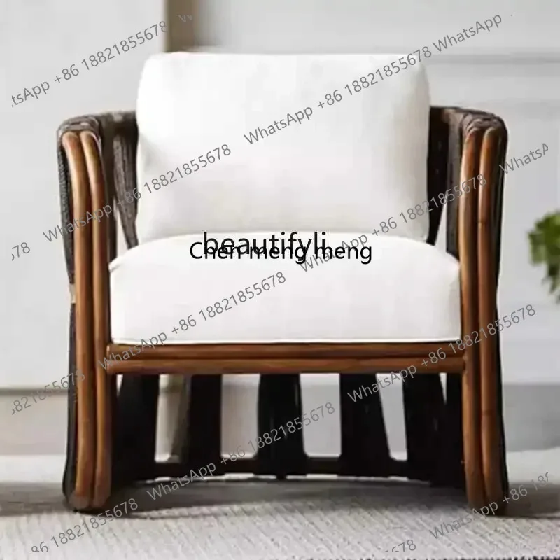 

LHY26 ss New style NN Nordic rattan sofa chair single leisure balcony living room solid wood armrest backrest woven lazy recline
