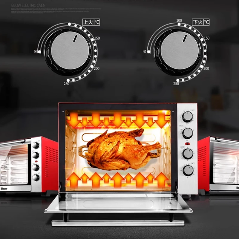 Household Mechanical Electric Oven Temperature Control Electric Oven Stainless Steel Black Crystal Panel 60L Electric Oven ﻿