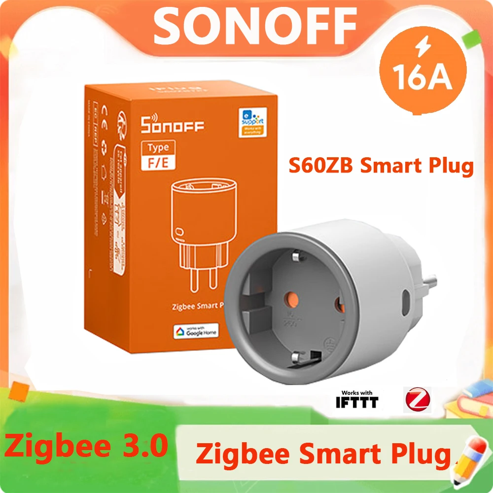 

SONOFF S60ZB TPF Zigbee Smart Plug Умный дом Дистанционное управление Таймер Smart Zigbee 3.0 Розетка через eWelink Работа с Alexa Google