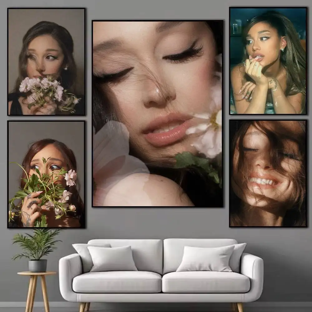 Pop Singer A-Ariana Grande  Poster Waterproof Wall Art Sticker For Bar Living Room Vintage Decor High Quality Print Gift