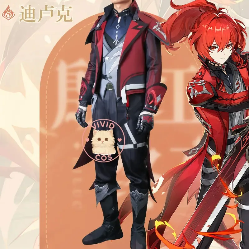 ABC123 رائجة البيع Genshin تأثير تأثيري حلي لعبة أنيمي Diluc لعب الأدوار الزي مجموعة كاملة للرجال TER3 ؛ F'6 ، C ؛ 7.Y