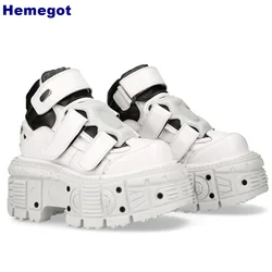 Thick-Soled Mixed Color Ankle Boots 2024 New Round Toe Street Punk Rock Sports Casual Shoes Fashion Women Hook & Loop Pumps