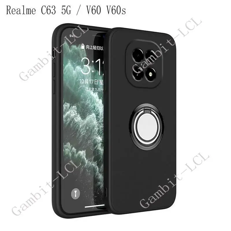 For Realme C63 5G V60s V60 2024 RealmeV60S RMX3950 Back Ring Holder Bracket Phone Case Smartphone TPU Soft Silicone Cover