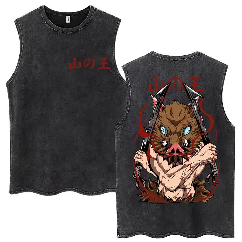 Sommer Y2k Kleidung Vintage Gewaschen Gym Weste Übergroßen Dämon Slayer Tank Tops Mann Frauen Ärmelloses Shirt Anime Drucken Casual Tops