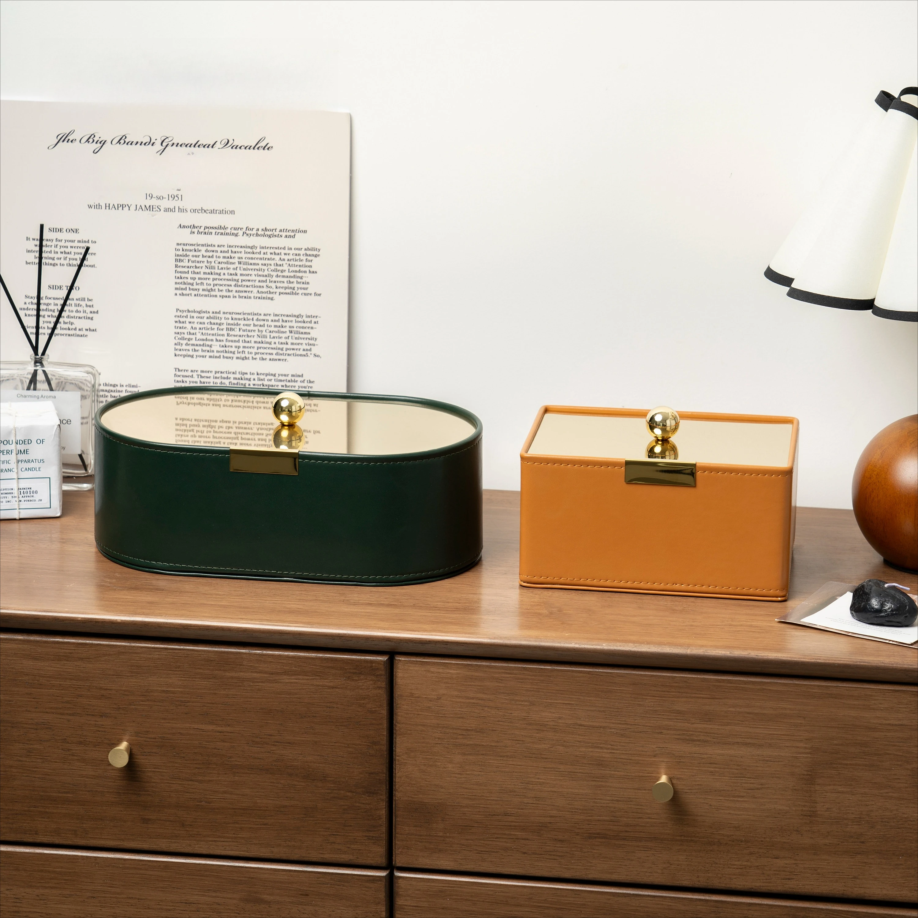 Premium Leather Desktop Storage Box with Tissue Holder& Remote Caddy, Multifunctional Organizer for Living Room, Decorative Tray