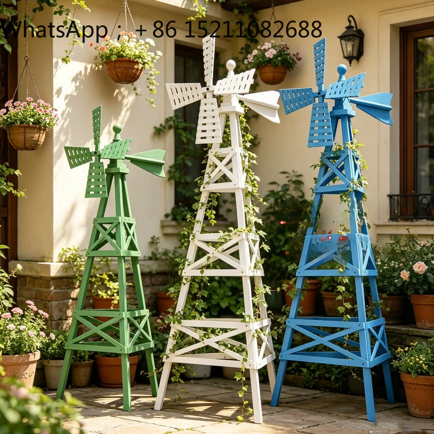 LLY large windmill flower stand indoor courtyard villa decoration windmill anti-corrosion solid wood climbing vine flower stand