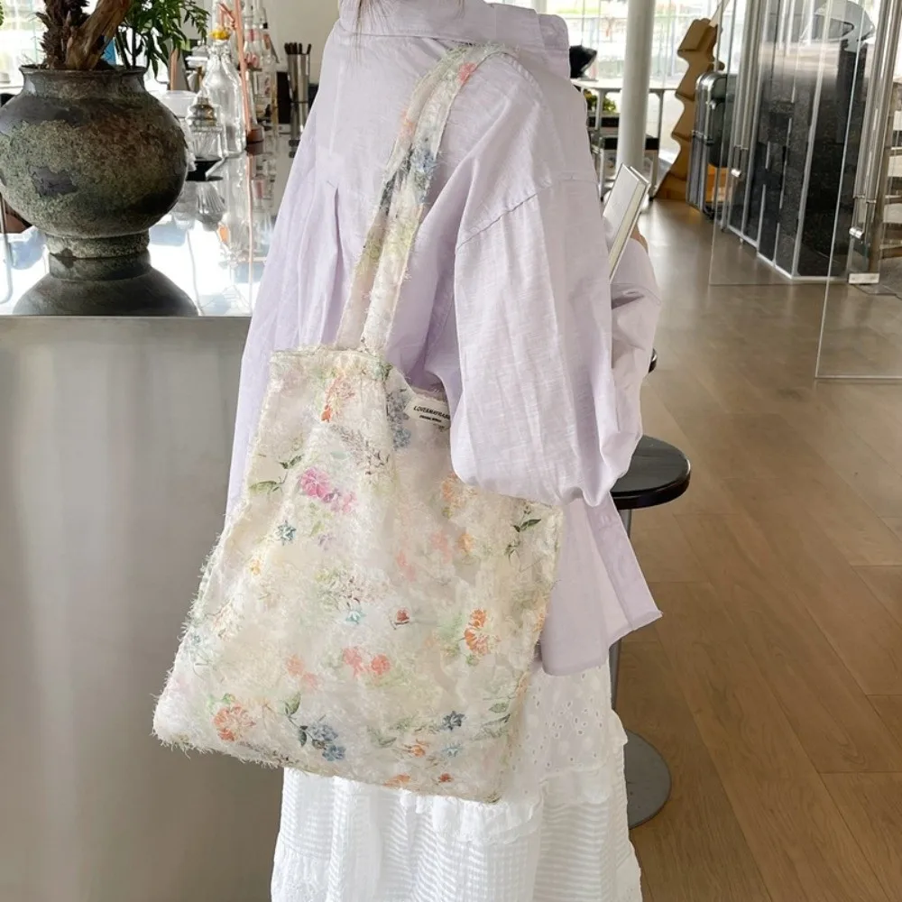 

Casual Sweet Dopamine Flower Bag Lightweight Large Capacity Lace Shoulder Bag Korean Style Bohemian Fairy Underarm Bag Daily Use