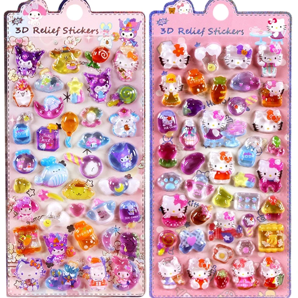 

1/8Pcs Wholesale Cartoon Sanrio Characters Kuromi 3D Three-dimensional Embossed Stickers Cute Creative Girl's Toy Stickers Gifts