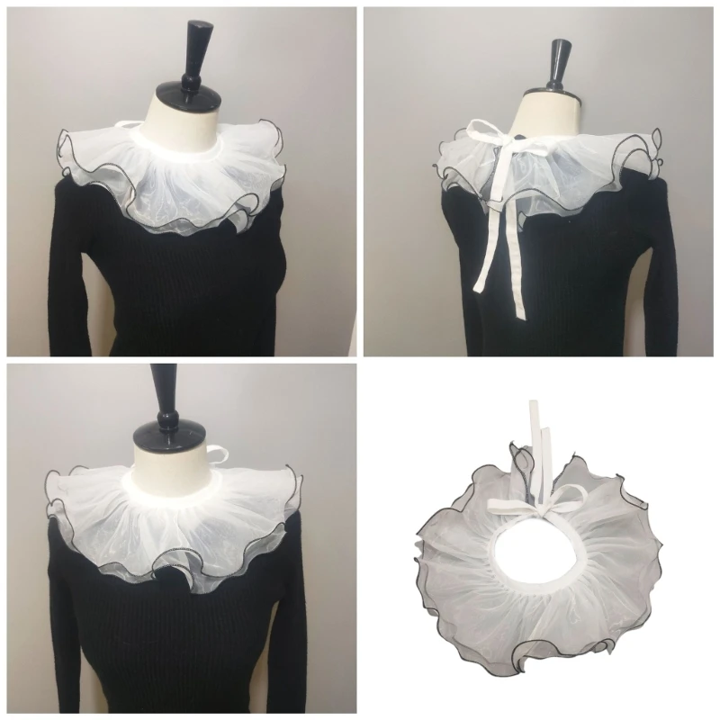 

Adjustable Faux Collar Decorative Half Shirts Blouse Collar Female Ruffle Trim Organza Shawl Wrap Dresses False Collar