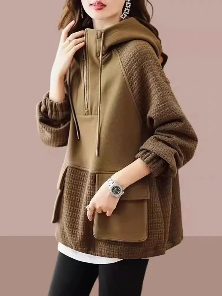 

Sweatershirt Japanese Cotton Jacket Women's Autumn And winter New Female Coat Hooded Long-Sleeved Coat Coffee Black Shirt Plus