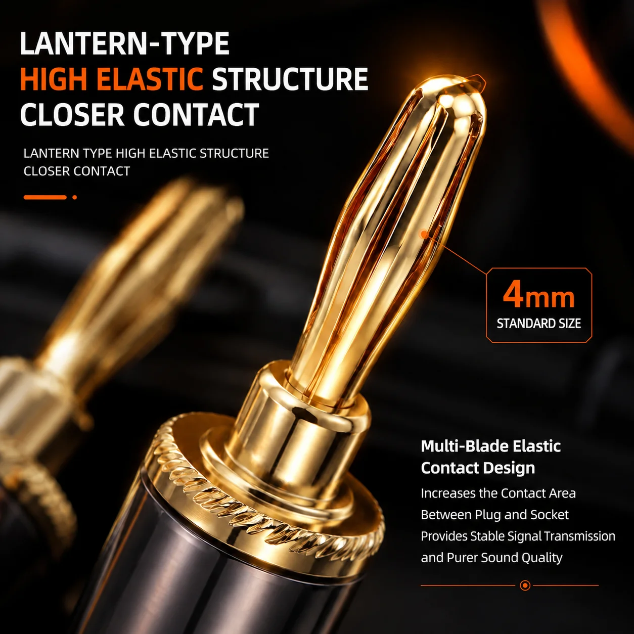 HHDZI 4mm Solderless Banana Plug 24K Gold Plated Pure Copper Alloy Housing Self-Locking HiFi Speaker Audio Connector view 6