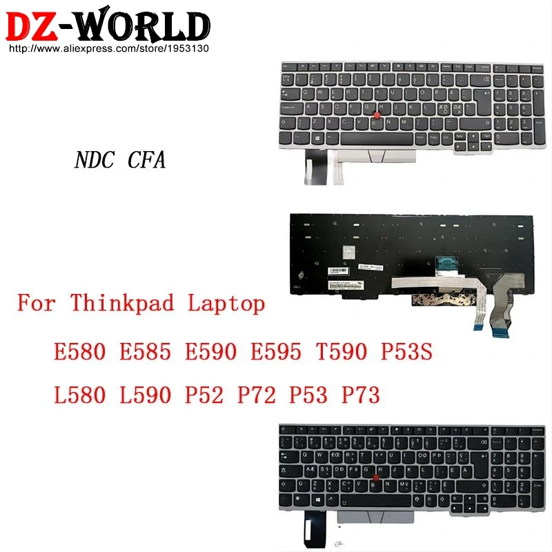 

Silver Keyboard For Lenovo Thinkpad E595 E580 E585 E590 T590 P53S L580 L590 P52 P72 P53 P73 01YN739 01YN701