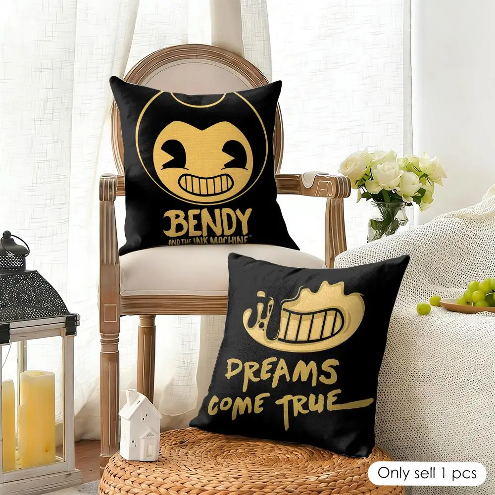 Anime B-Bendy And The Ink Machine Cushion Cover Organic Linen Square Pillow Case Durable Non-Allergenic And Kind To Skin