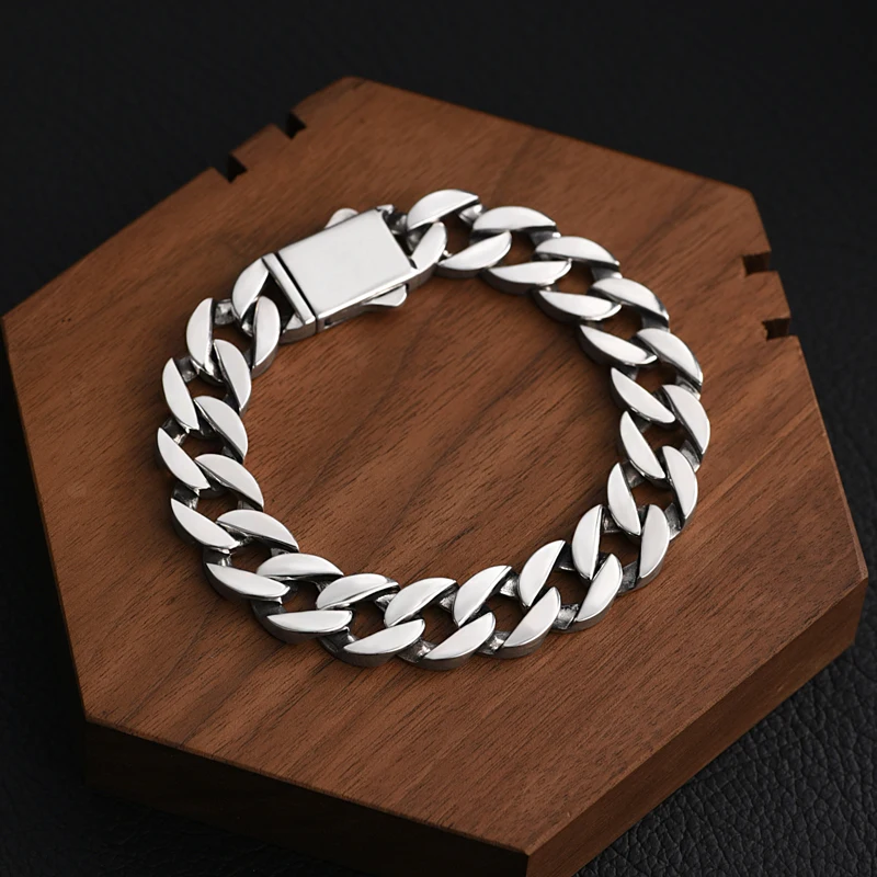 ZABRA S925 Cuban Bracelet Men\'s Trendy and High End, Small and Small, Simple and Dominant, Thick Chain Engraved Accessories Gift