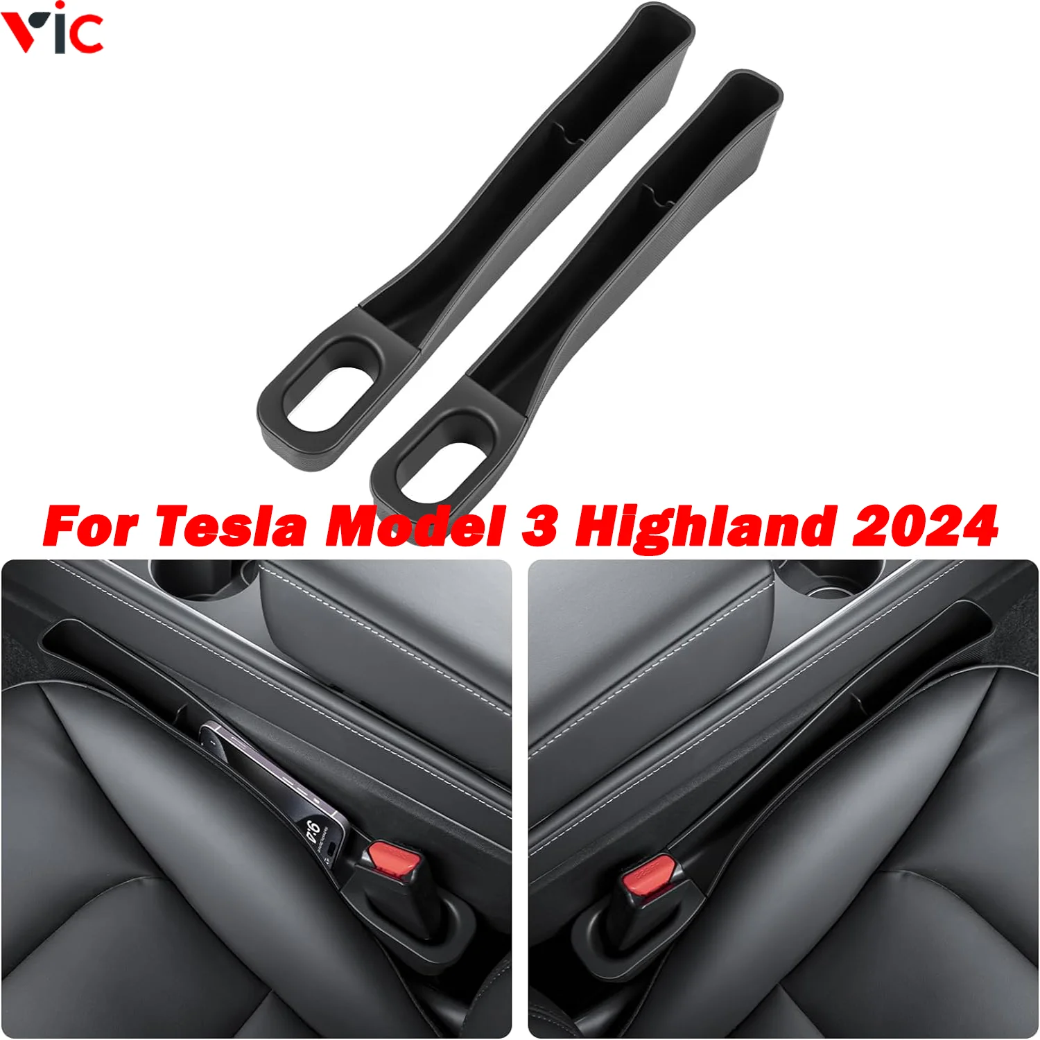 

2PCS TPE Seat Gap Filler Organizer For Tesla Model 3 Highland 2024, Console Side Extra Storage Seat Crevice Box