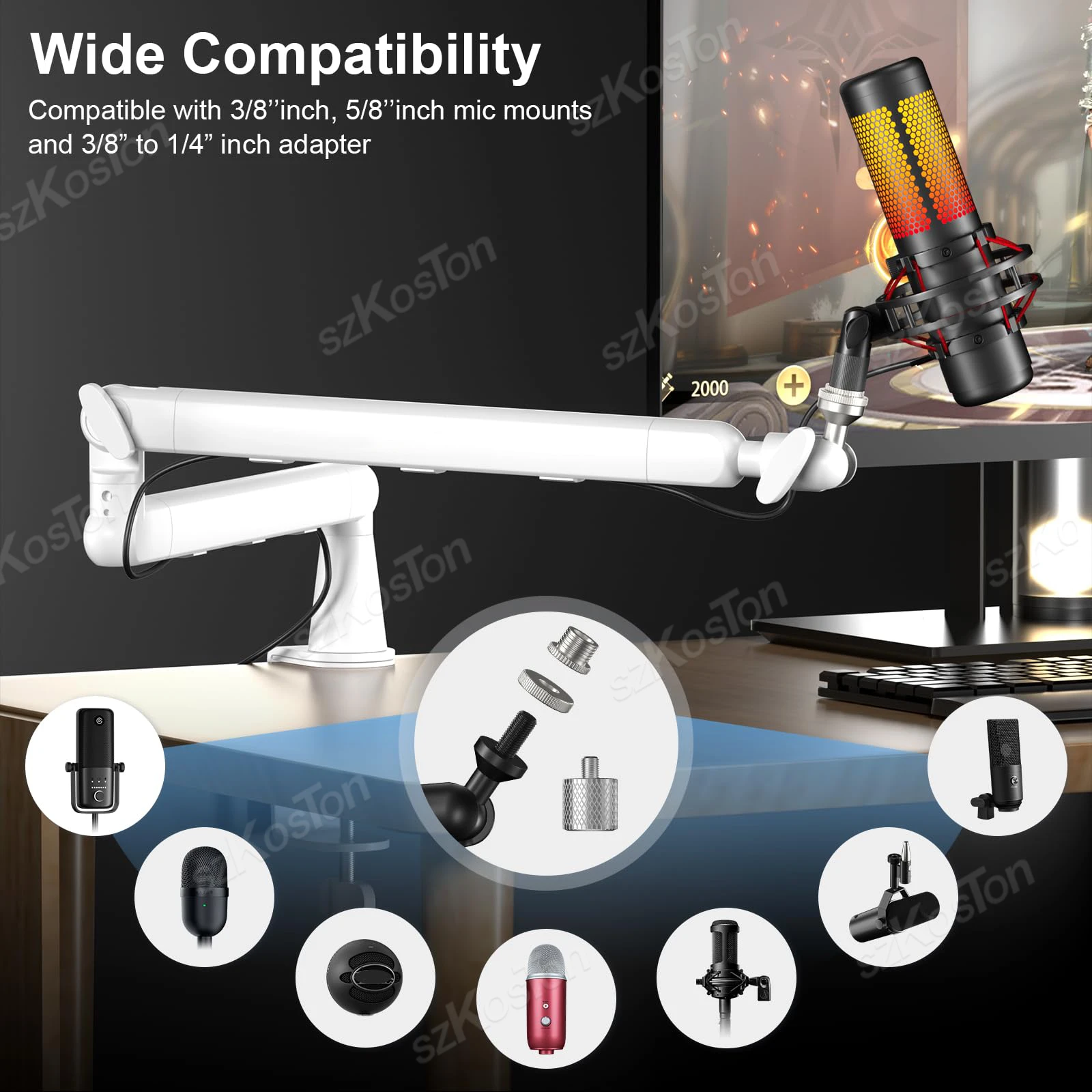 Adjustable Low Profile Mic Arm with Extended Riser & Cable Management Professional Studio Microphone Stand for SM7B MV7 AM8 K688