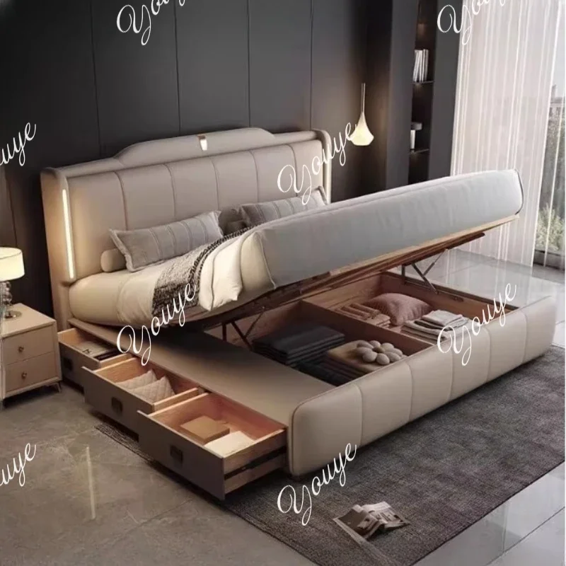 XM 180x200 Cm Double Bed Frame King Size Frame Headboard With 3 Drawer Storage Luxury Home Bedroom Bed Queen Cama King Furniture