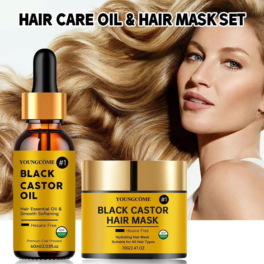 

Black Castor Oil Hair Mask Set Healthy Organic Improves Hair Line Toughness Nourishes The Body Skin Hair Massage Moisturizing