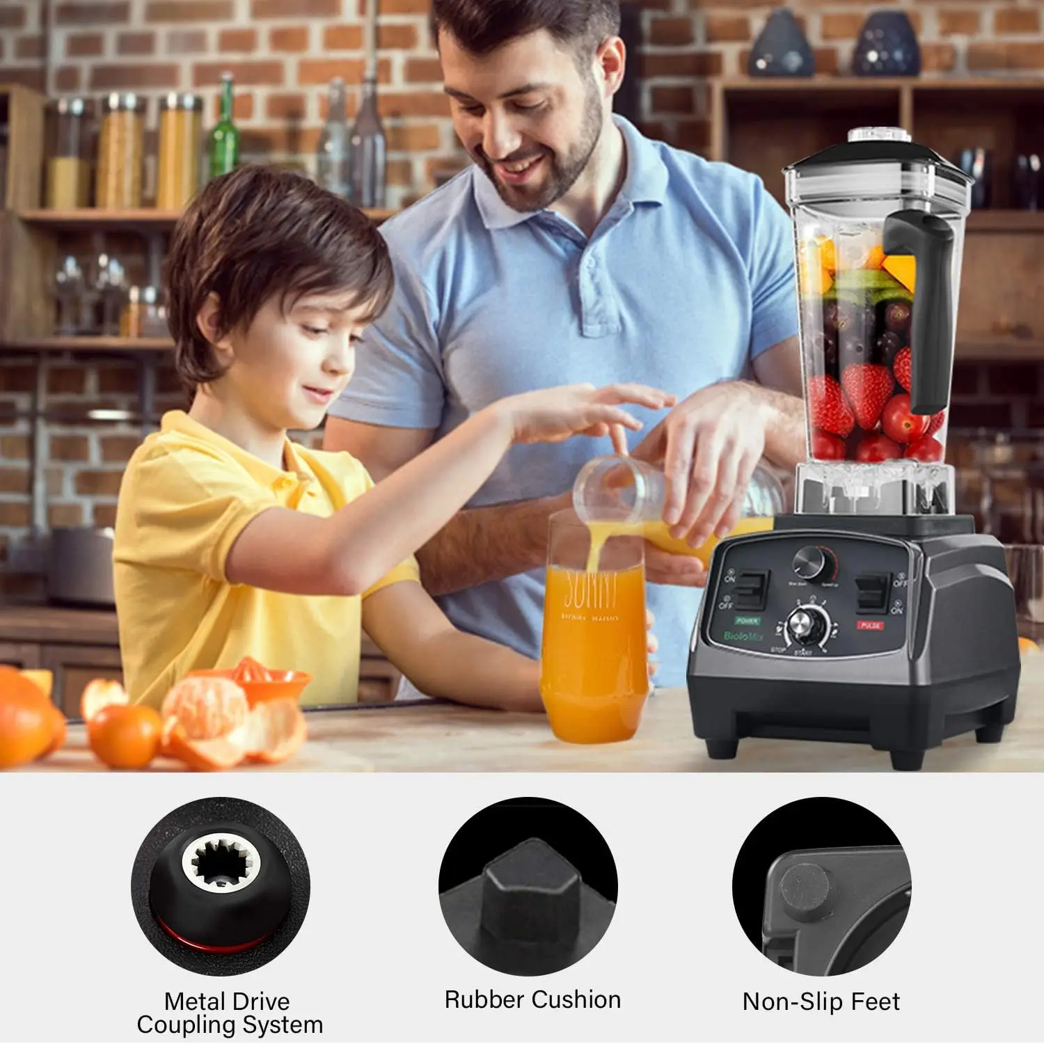 เครื่องปั่นแบบตั้งโต๊ะแบบมืออาชีพ - เครื่องปั่นสําหรับบ้านและเชิงพาณิชย์กําลังสูงสูงสุด 2200W พร้อมตัวจับเวลาสําหรับสมูทตี้ น้ําแข็ง ผลไม้แช่แข็ง และ S