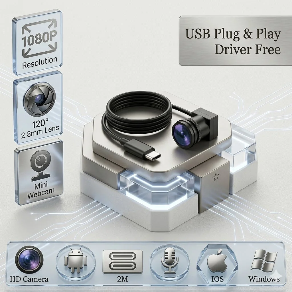 

USB Webcam 1080P, 3.7mm 90° & 2.8mm 120° Lens Options, Plug & Play Camera for Security/Monitoring/Conference, Mic PC Android IOS