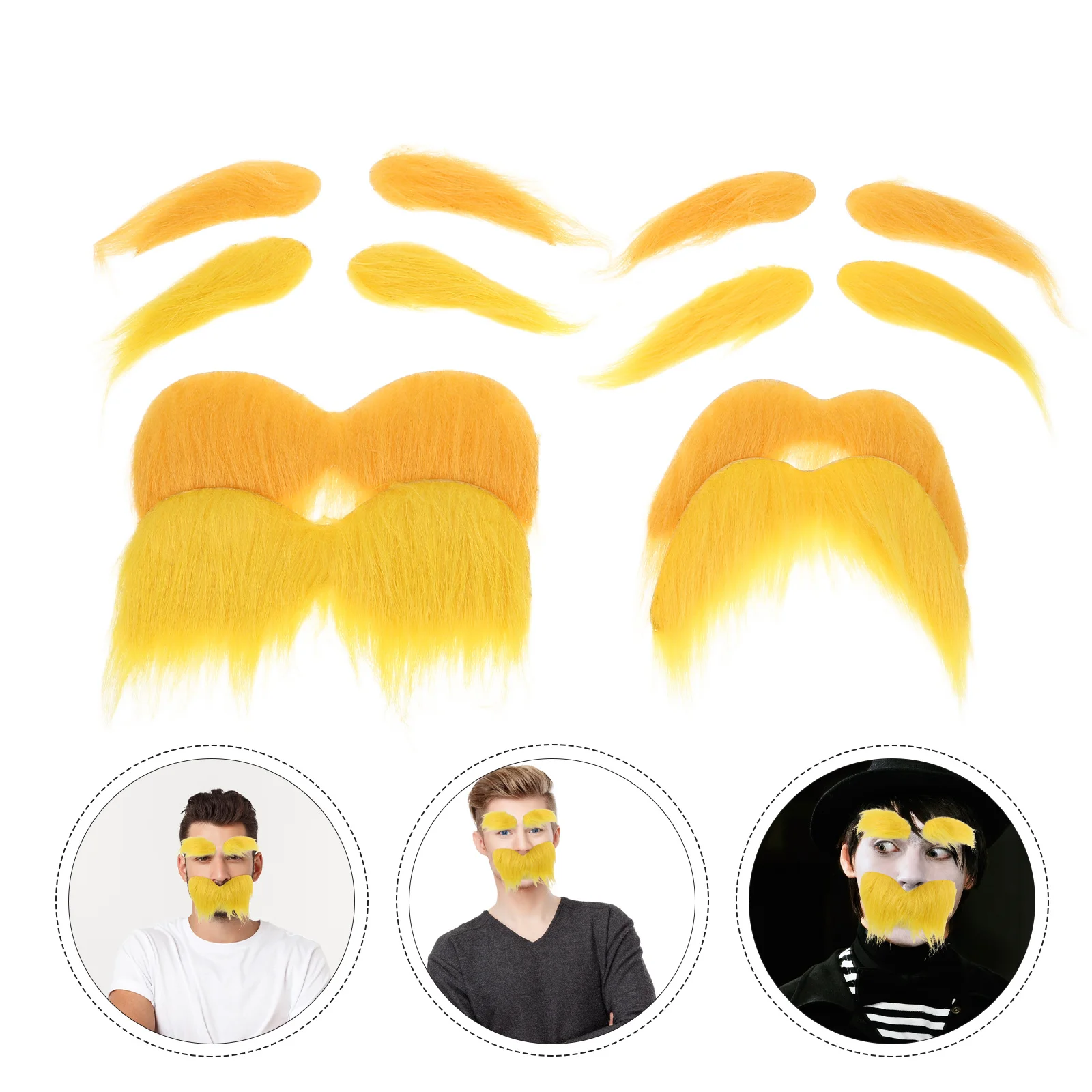 

4 комплекта, желтые усы, костюм для бровей, искусственная борода, самоклеящиеся реалистичные аксессуары для бороды, Хэллоуин, вечеринка, косплей
