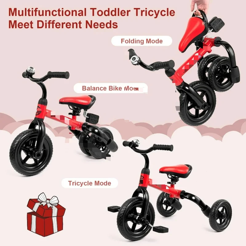 AQXPIY Tricycle Toddlers Age 2-5 Years Old,3 in 1 Folding Toddler for ,Kids' Bike Trike with Detachable Pedal and Ad