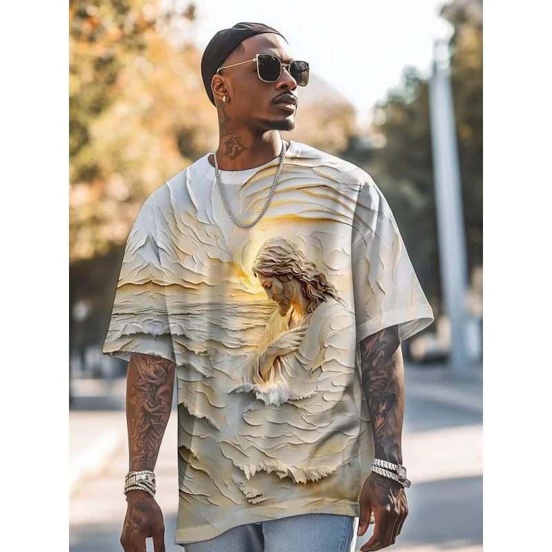 

Weightlifting Cat Pattern T-Shirt For Men Jesus Bee 3D Print Tees Summer Fashion O-Neck Tops Oversized Short Sleeve T Shirts