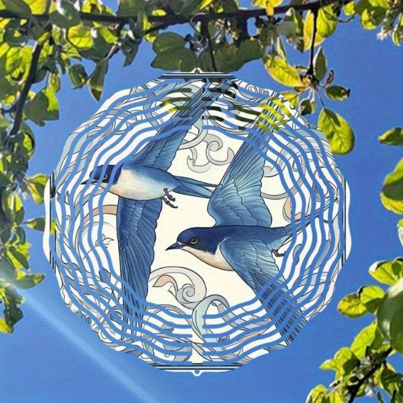 CIFBUY Metal Wind Spinner Outdoor Garden Decor Wind Powered Patio Yard Ornament Blue Swallow Kinetic Art Sculpture