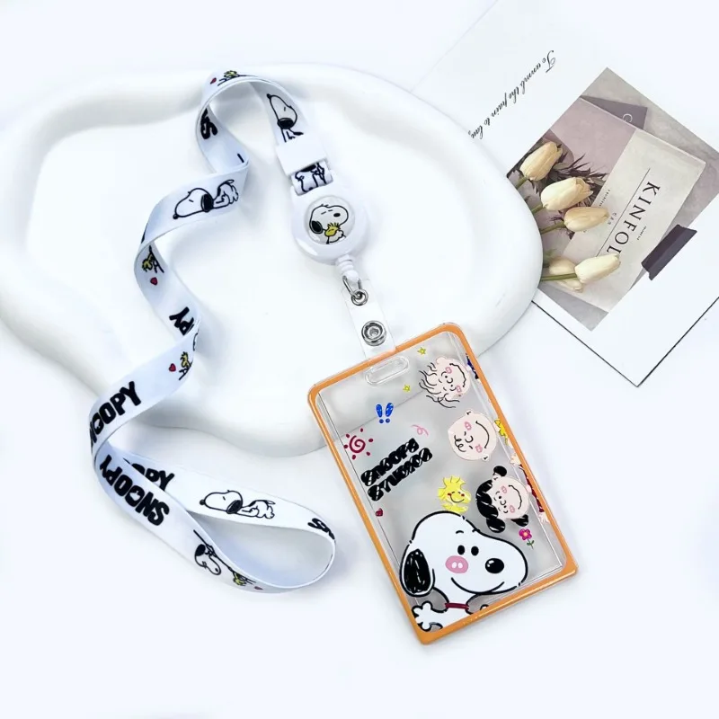 Snoopy Card Holder Cord Retractable Lanyard Card Holder Set Transparent Cards Protective Cover Students Anti-lost Card Holders