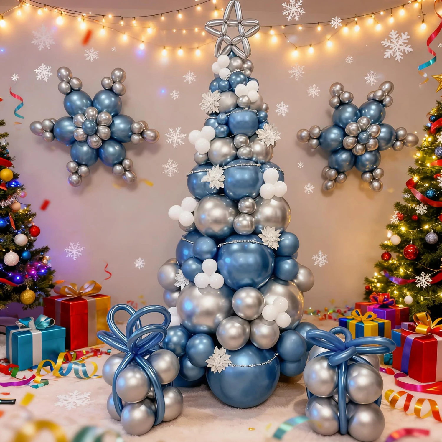 Weihnachtsbaum-förmiges Ballon-Set aus Metall, blau, silberfarben, Latex-Ballon, Weihnachten, Winter, Party, Zuhause, Outdoor-Dekoration