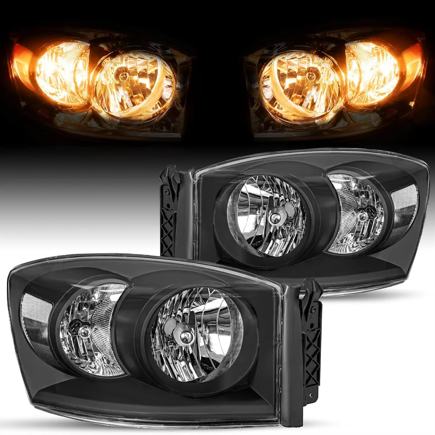 

Фара в сборе подходит для Dodge Ram 1500/2006-2009 2006-2008 годов Dodge Ram 2500 3500 Pickup, черный корпус и прозрачный отражатель