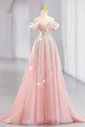 Pink Gala Dresses Woman 2024 for Party Dress Beads Simple and Elegant Formal Dress Es Line A Robe Soiree De Luxe 2024 Ball Gowns