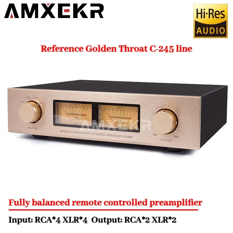 AMXEKR Replica Accuphase C-245 Circuit Full Balanced HiFi Fever Preamplifier with Remote Control VU Meter RCA XLR Input Output