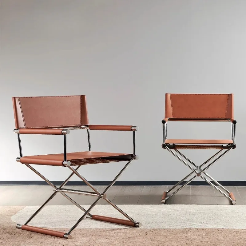 

Italian Minimalist Saddle Leather Dining Chair Nordic Designer High-end Single Chair Minimalist Living Room Chair