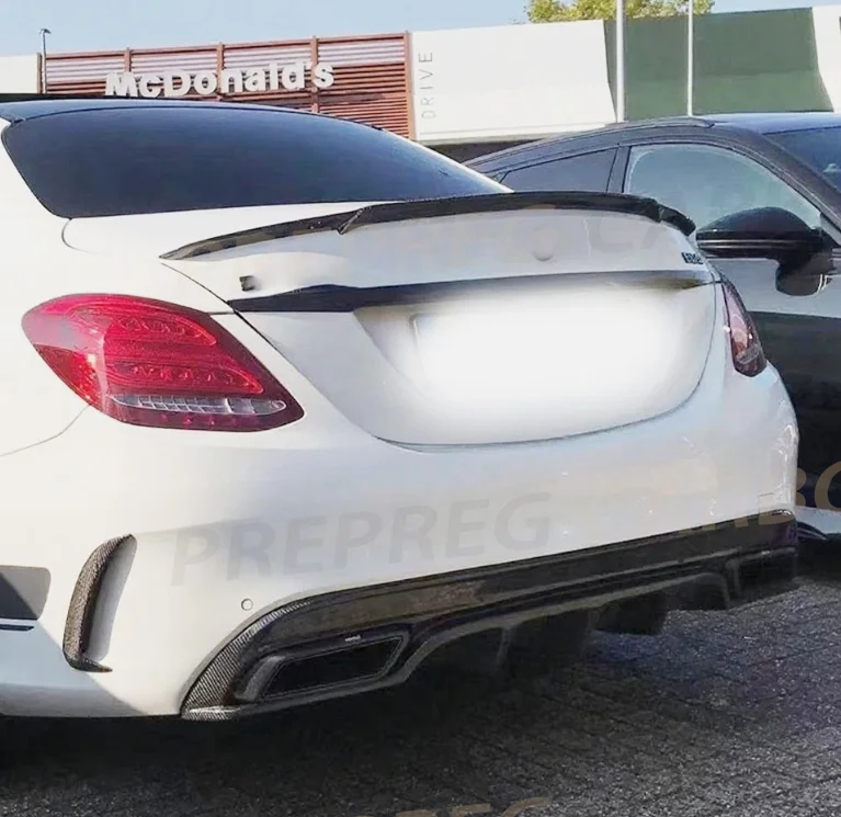 

Углеродное волокно для Mercedes Benz C class W205 Sedan 4-дверный C200 C300 C63 AMG Sport 2015-2019 Бампер Задний губный диффузор Спойлер