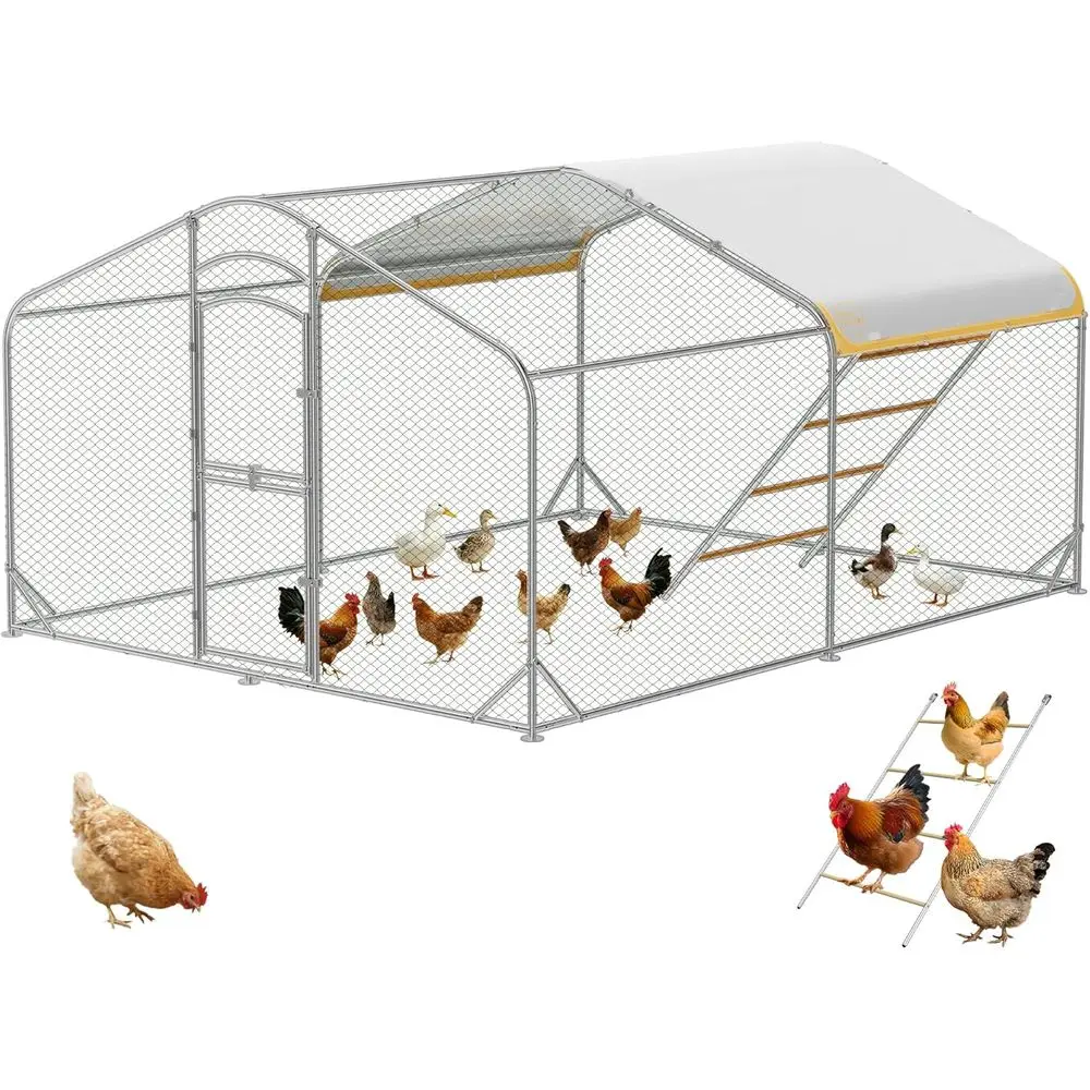 

Большой металлический курятник, бег для курицы на открытом воздухе, куриные курицы на заднем дворе с надежным замком и устойчивым к атмосферным воздействиям чехлом для курицы и S