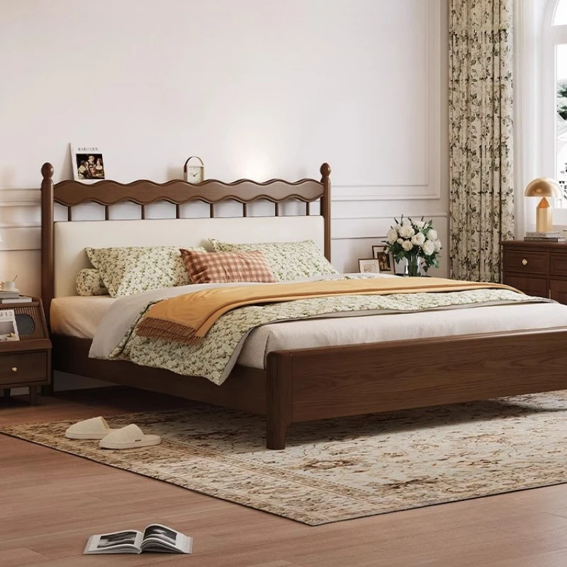 Lit en bois massif, meubles de chambre à coucher de Style médiéval, cadre de rangement de Style rétro français, King Size avec veilleuse et Port de chargement USB