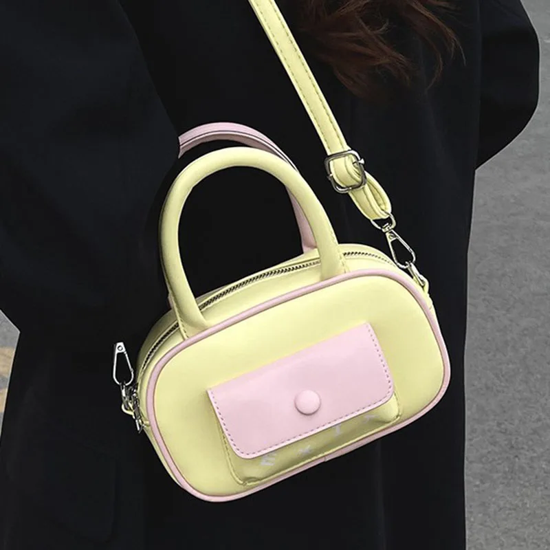 

Summer Color Blocked Crossbody Bag Women's Fashion Handheld Bag New Zipper Design Single Shoulder Korean Soft PU Leather Bag