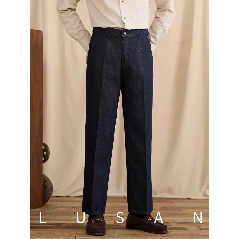 

Мужские джинсы Mr. Lu San: винтажные, из смесового хлопка, со средней посадкой, прямые, с эластичным поясом, повседневные, длинные брюки