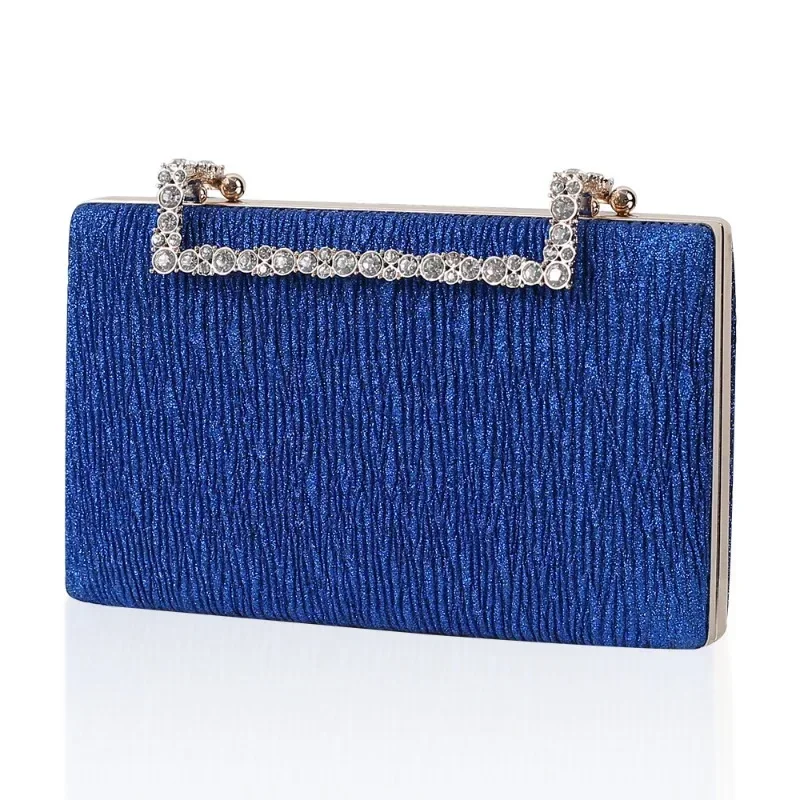 Ladies Pleated Hand Bags Women Elegant Formal Wedding Clutches Mother's Diamond Buckle Royal Blue Envelope Evening Bags Light