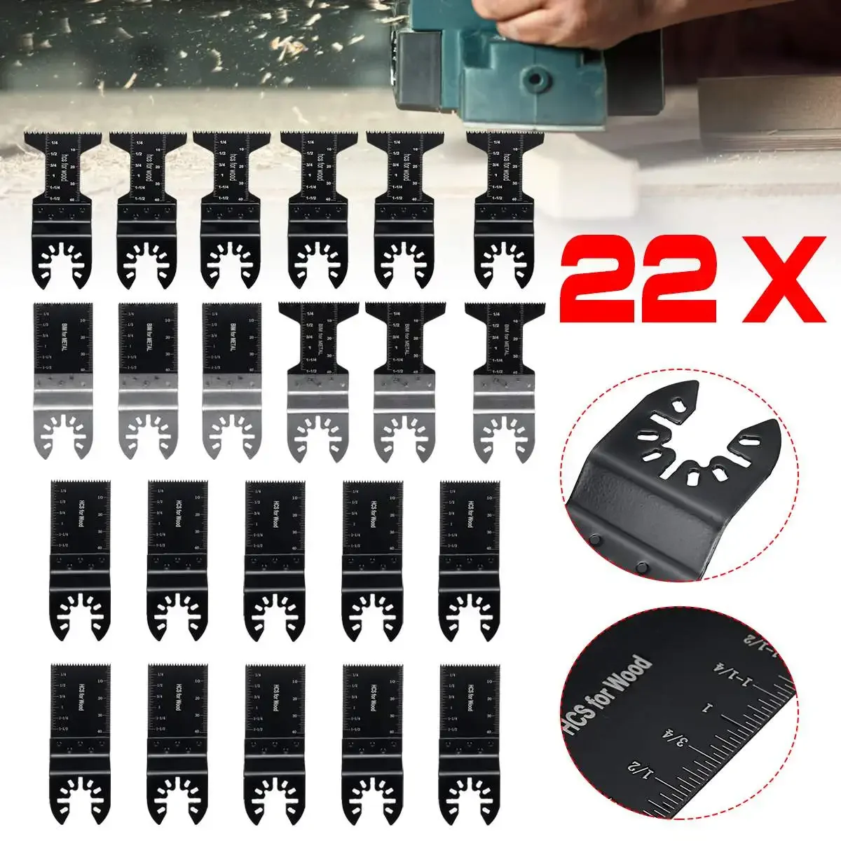 22PCS  34mm 44mm Black High Carbon Steel High Accuracy Saw Blades Universal Oscillating Multi-Tools