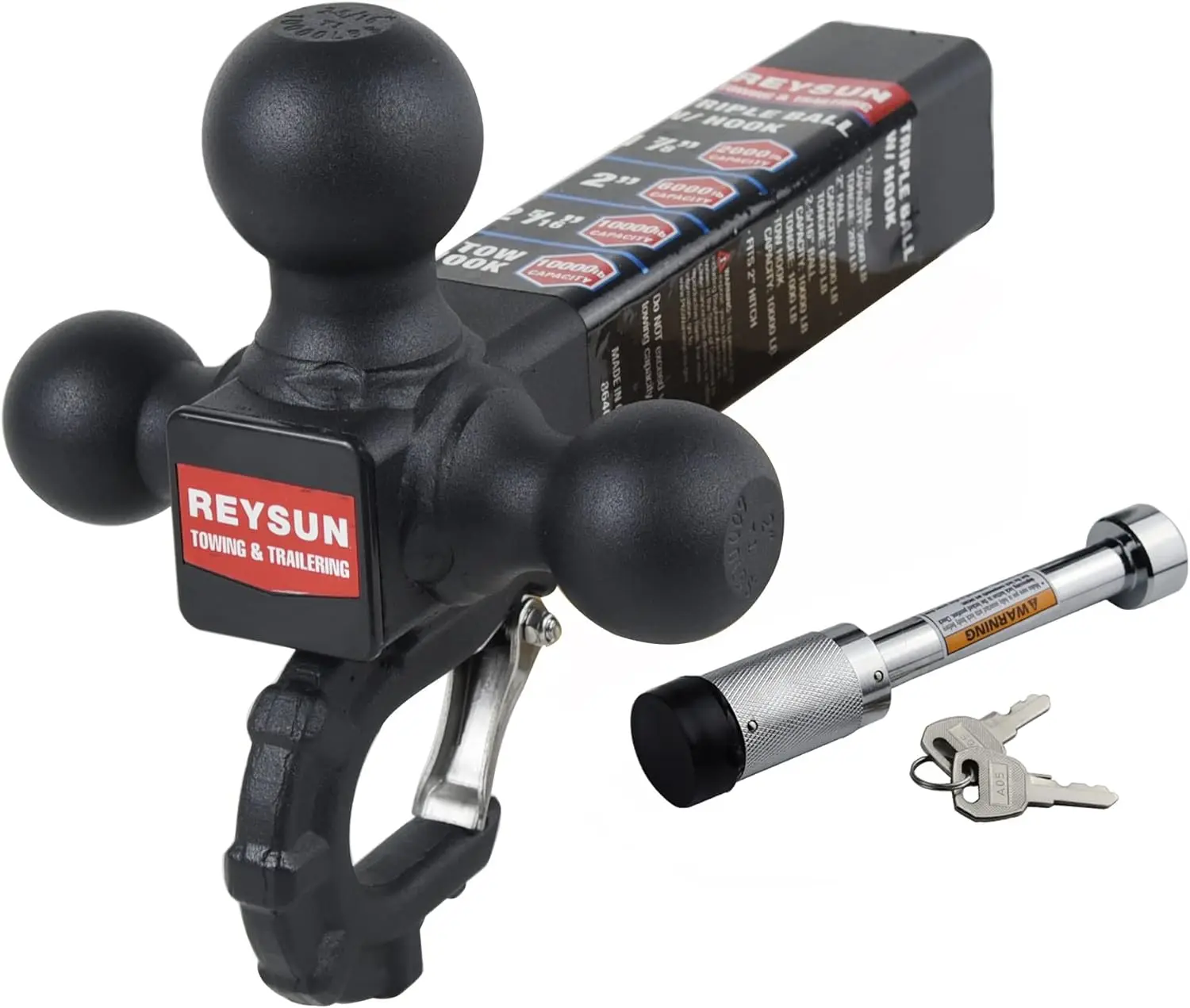 

Tri Ball Mount Trailer Hitch with Tow Hook, Fits 2" Receiver, 10,000lbs Capacity, Self-Lock Latch, Matt Black