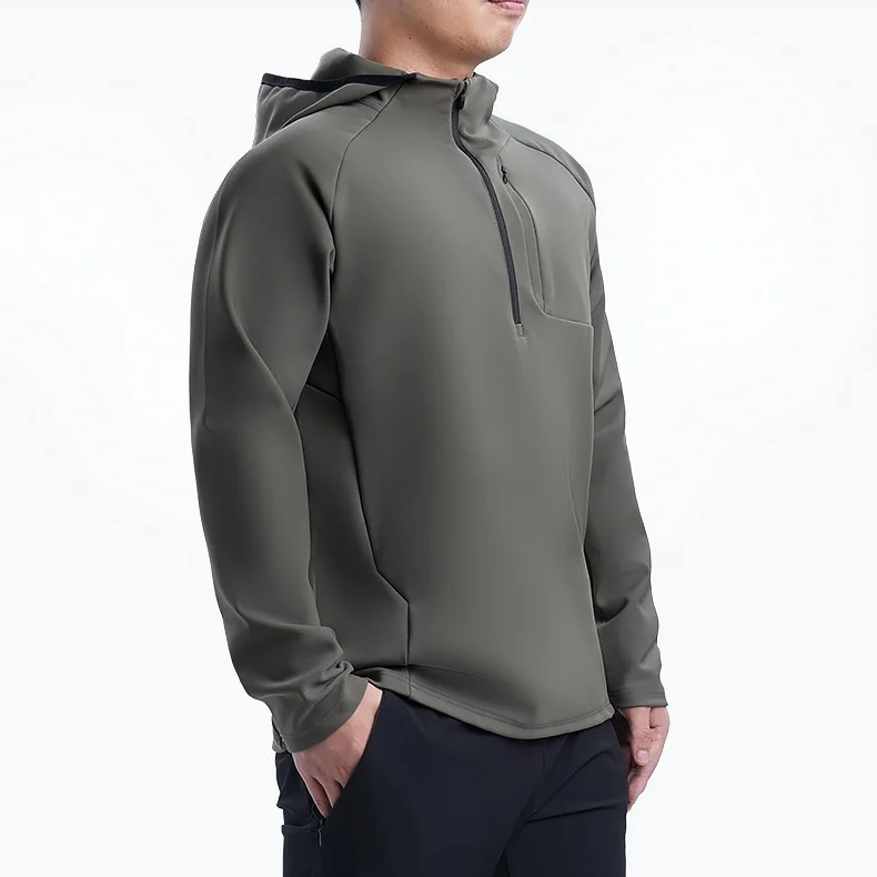 Yoga sport hoodie with brand logo men fall/winter long sleeve loose pocket sweatshirt half zip coat casual business pullover