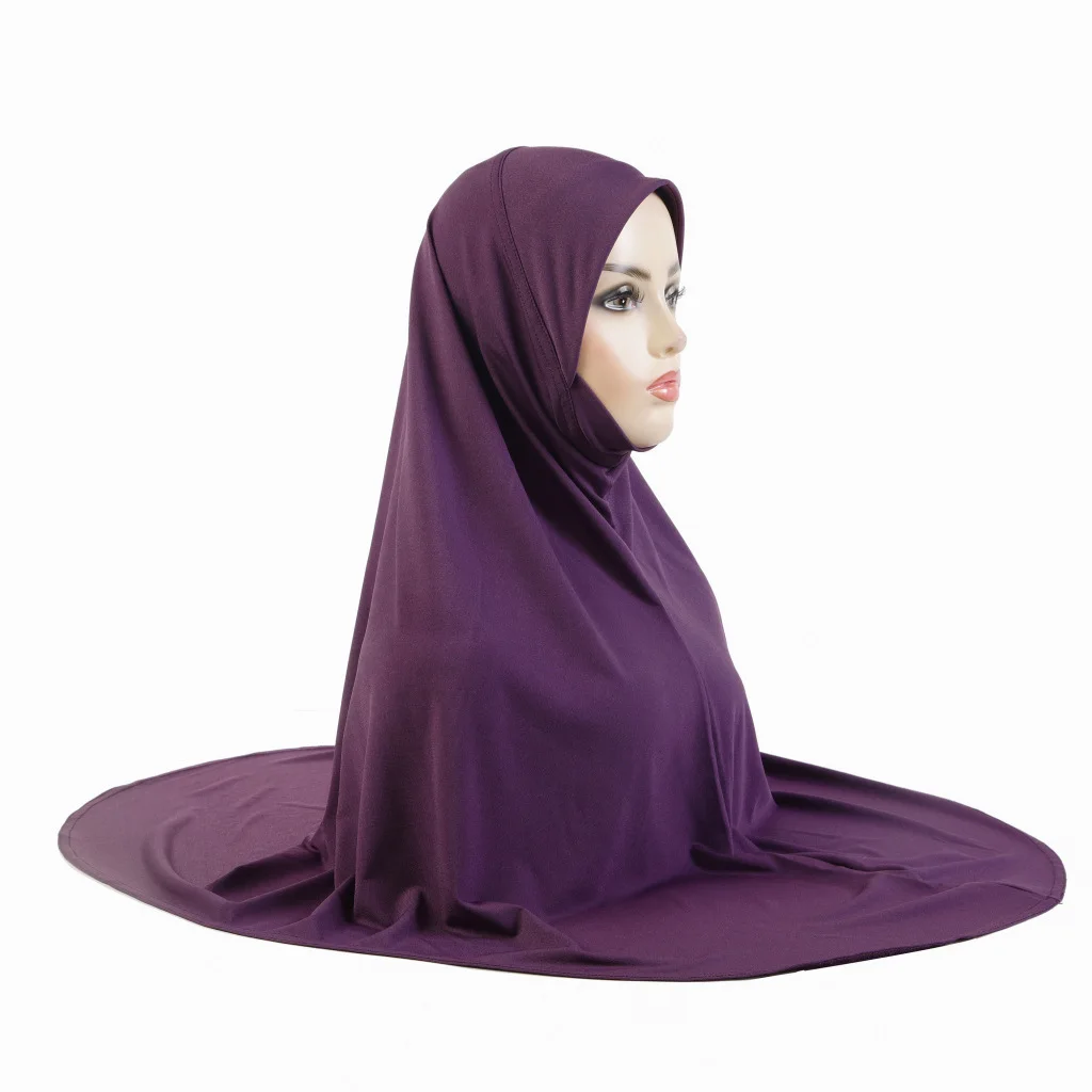 

One piece Casual Muslim Women's Girls Hijabs XL-size High-density Tencel-linen Chin Strap Triangular Face-slimming veil 90*80cm