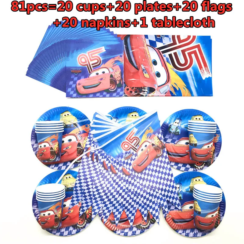 Disney Cars Birthday Party Decoration Children's Cartoon Light McQueen Theme Party Supplies Baby Shower Disposable Tableware Se