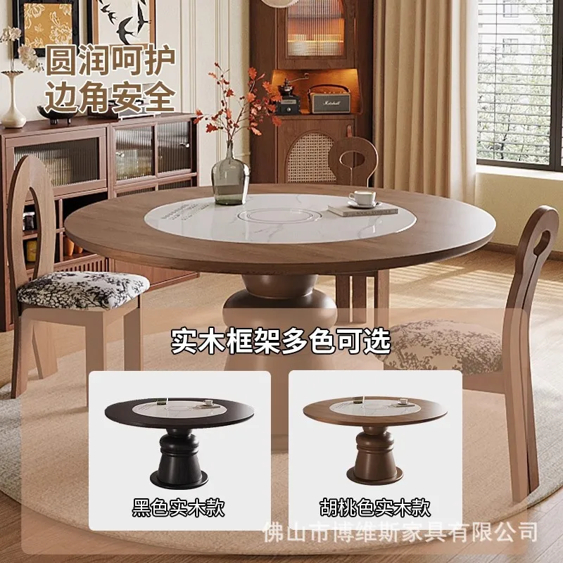 طاولة طعام مستديرة ذكية على طراز العصور الوسطى، طاولة طعام منزلية من الخشب الصلب #4