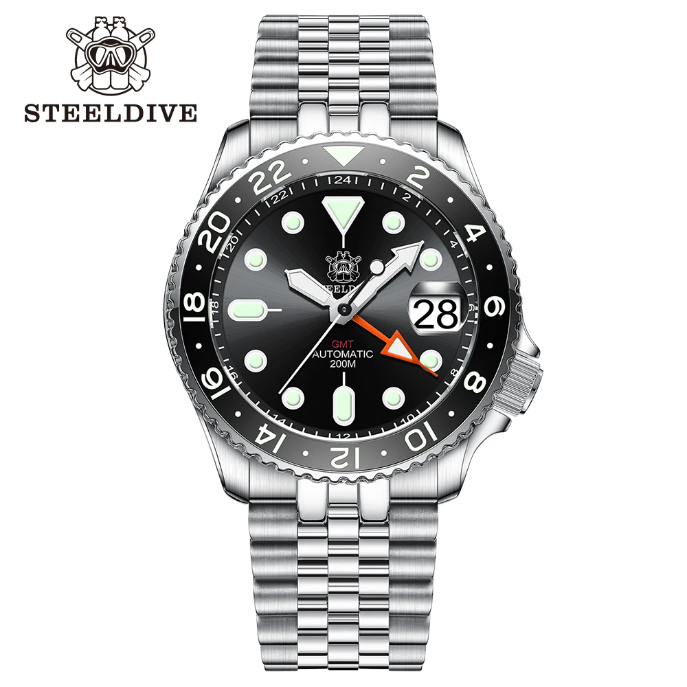 Steel dive top brandneue ankunft sd1994 200m wasserdichte super leuchtende keramik lünette nh34 gmt automatische chronograph taucher uhren