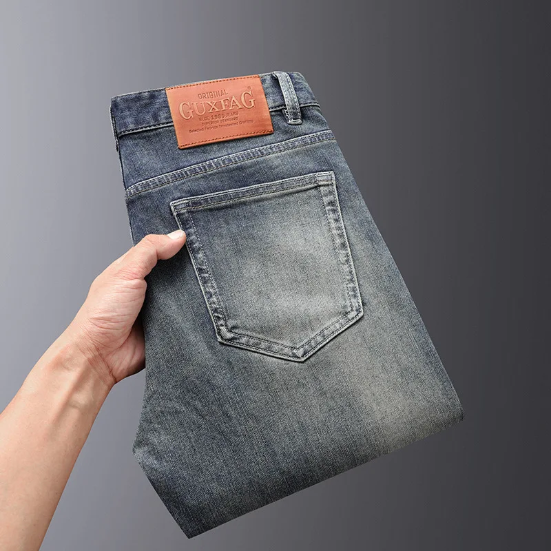 High-End Nieuwe Jeans Heren Straight Slanke Herenbroek Stretch Casual Fashion Street Blue Comfortabele Losse Spijkerbroek