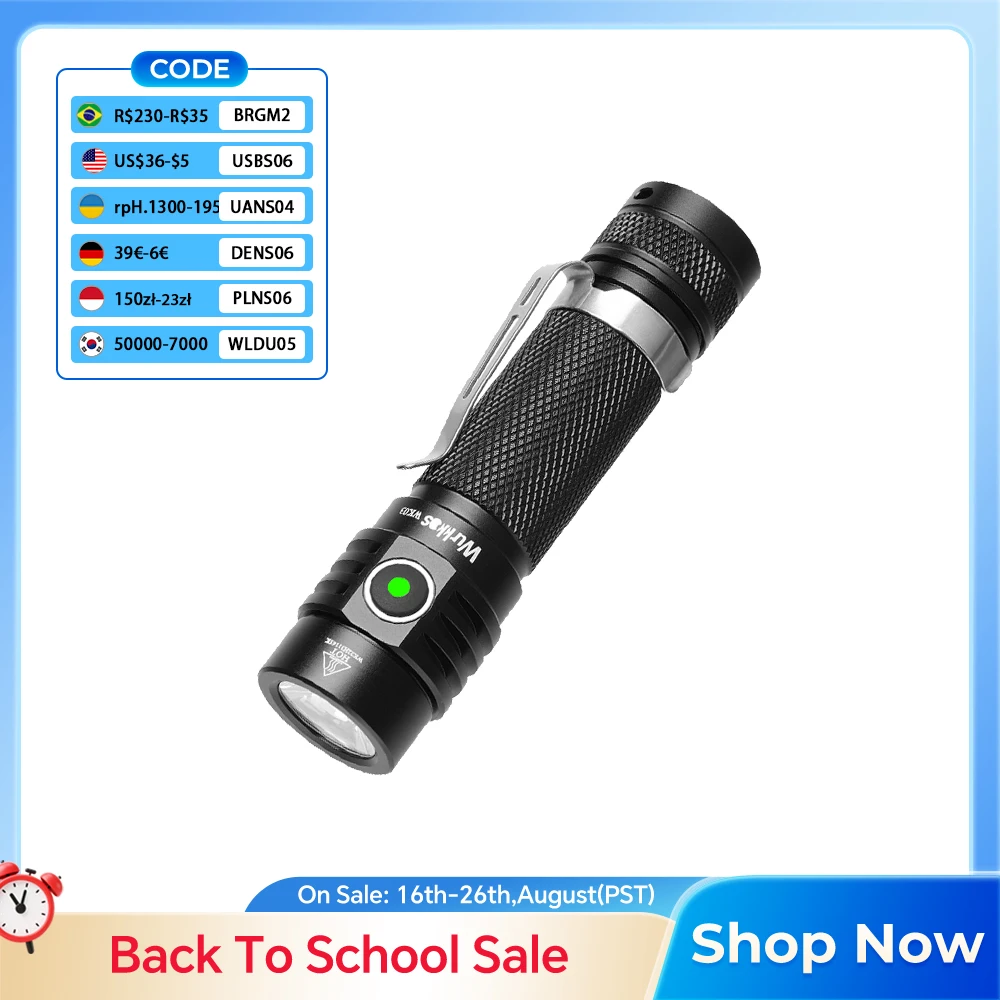 Wurkkos WK03 LED-Taschenlampe 18650 Taschenlampe 1800 lm ATR Luminus SST40 wiederaufladbares USB-C-Licht IP68 wasserdicht für Wandern Camping