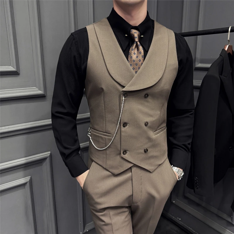 

Высококачественный дизайнерский костюм с цепочкой, жилет для мужчин, деловой двубортный приталенный мужской жилет, свадебный выпускной, джентльменский мужской смокинг, жилет